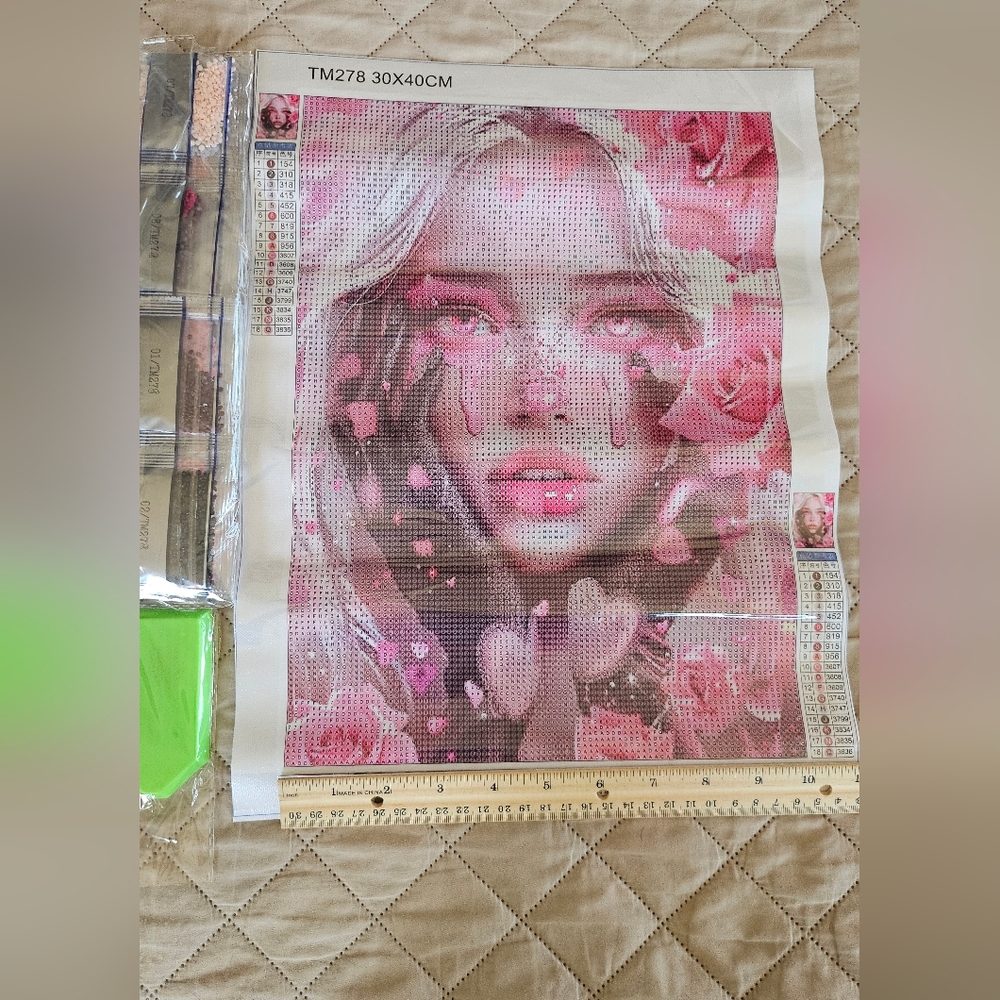 New Pink girl diamond painting kit. Fun activity. Wall art, home decor, Crafts